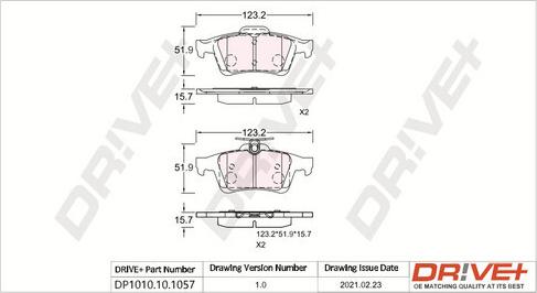 Dr!ve+ DP1010.10.1057 - Тормозные колодки, дисковые, комплект www.autospares.lv