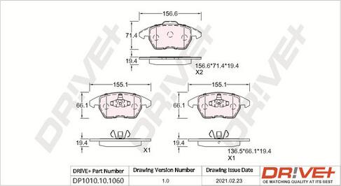 Dr!ve+ DP1010.10.1060 - Bremžu uzliku kompl., Disku bremzes autospares.lv