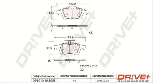 Dr!ve+ DP1010.10.1005 - Bremžu uzliku kompl., Disku bremzes www.autospares.lv