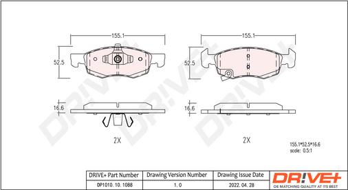 Dr!ve+ DP1010.10.1088 - Bremžu uzliku kompl., Disku bremzes www.autospares.lv