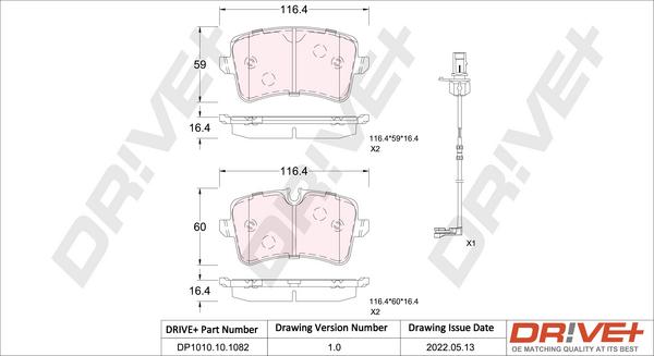 Dr!ve+ DP1010.10.1082 - Brake Pad Set, disc brake www.autospares.lv