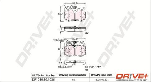 Dr!ve+ DP1010.10.1036 - Тормозные колодки, дисковые, комплект www.autospares.lv