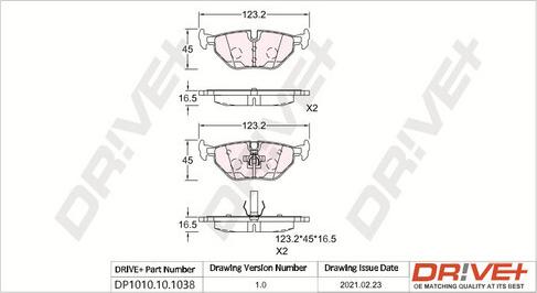 Dr!ve+ DP1010.10.1038 - Brake Pad Set, disc brake www.autospares.lv