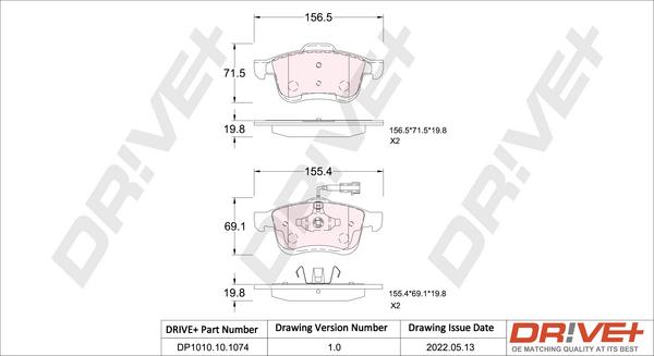 Dr!ve+ DP1010.10.1074 - Тормозные колодки, дисковые, комплект www.autospares.lv