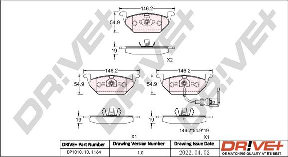 Dr!ve+ DP1010.10.1164 - Тормозные колодки, дисковые, комплект www.autospares.lv