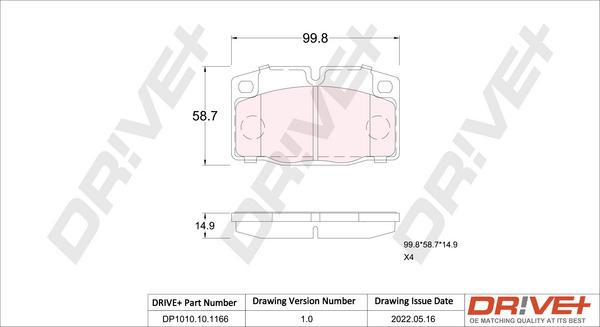 Dr!ve+ DP1010.10.1166 - Тормозные колодки, дисковые, комплект www.autospares.lv