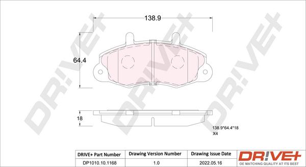 Dr!ve+ DP1010.10.1168 - Bremžu uzliku kompl., Disku bremzes www.autospares.lv