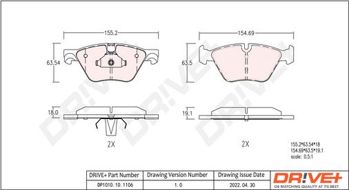 Dr!ve+ DP1010.10.1106 - Тормозные колодки, дисковые, комплект www.autospares.lv