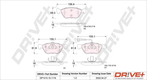 Dr!ve+ DP1010.10.1116 - Тормозные колодки, дисковые, комплект www.autospares.lv