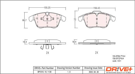 Dr!ve+ DP1010.10.1130 - Тормозные колодки, дисковые, комплект www.autospares.lv