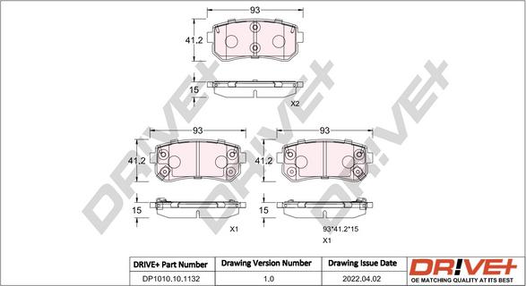 Dr!ve+ DP1010.10.1132 - Тормозные колодки, дисковые, комплект www.autospares.lv