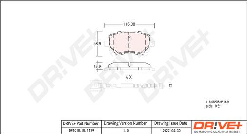 Dr!ve+ DP1010.10.1129 - Bremžu uzliku kompl., Disku bremzes www.autospares.lv