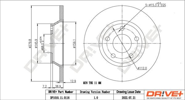 Dr!ve+ DP1010.11.0116 - Bremžu diski www.autospares.lv