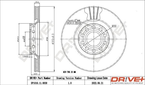 Dr!ve+ DP1010.11.0838 - Bremžu diski www.autospares.lv