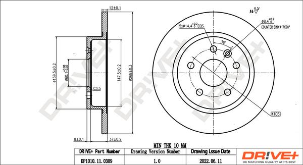 Dr!ve+ DP1010.11.0309 - Bremžu diski www.autospares.lv