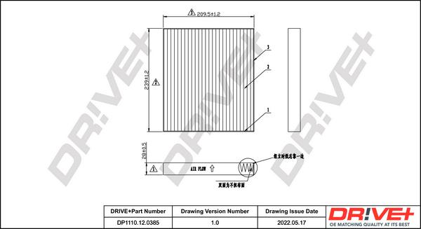 Dr!ve+ DP1110.12.0385 - Filtrs, Salona telpas gaiss www.autospares.lv