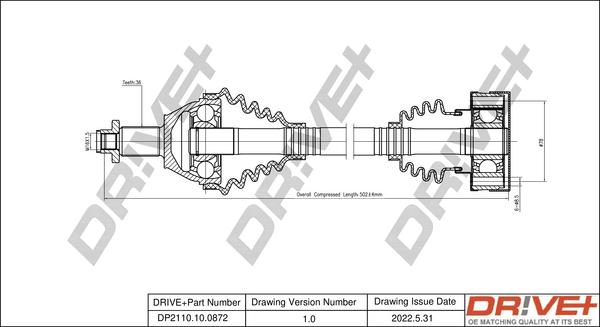 Dr!ve+ DP2110.10.0872 - Drive Shaft www.autospares.lv