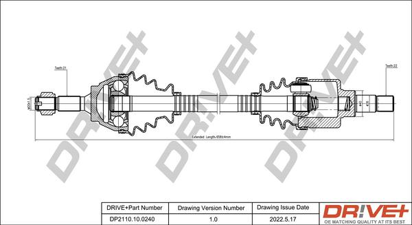 Dr!ve+ DP2110.10.0240 - Piedziņas vārpsta www.autospares.lv