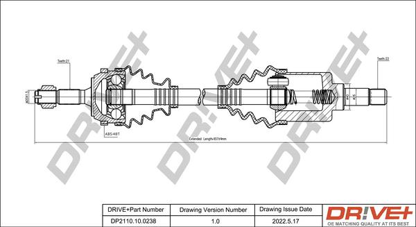 Dr!ve+ DP2110.10.0238 - Piedziņas vārpsta www.autospares.lv