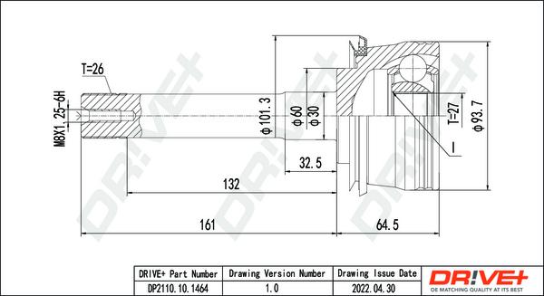 Dr!ve+ DP2110.10.1464 - Шарнирный комплект, ШРУС, приводной вал www.autospares.lv