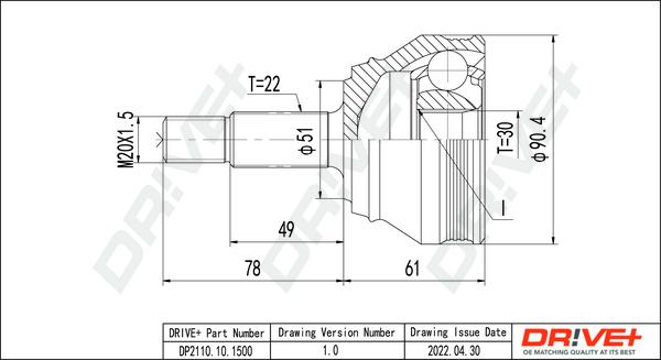 Dr!ve+ DP2110.10.1500 - Шарнирный комплект, ШРУС, приводной вал www.autospares.lv