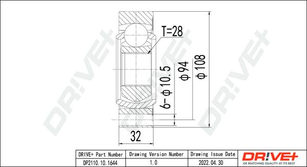 Dr!ve+ DP2110.10.1644 - Шарнирный комплект, ШРУС, приводной вал www.autospares.lv