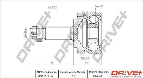 Dr!ve+ DP2110.10.1601 - Šarnīru komplekts, Piedziņas vārpsta www.autospares.lv