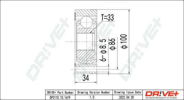 Dr!ve+ DP2110.10.1619 - Шарнирный комплект, ШРУС, приводной вал www.autospares.lv