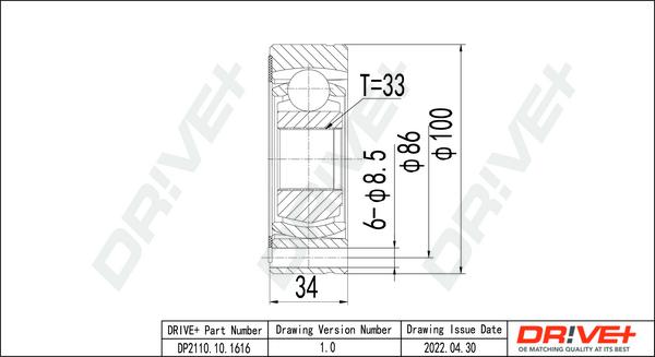 Dr!ve+ DP2110.10.1616 - Шарнирный комплект, ШРУС, приводной вал www.autospares.lv