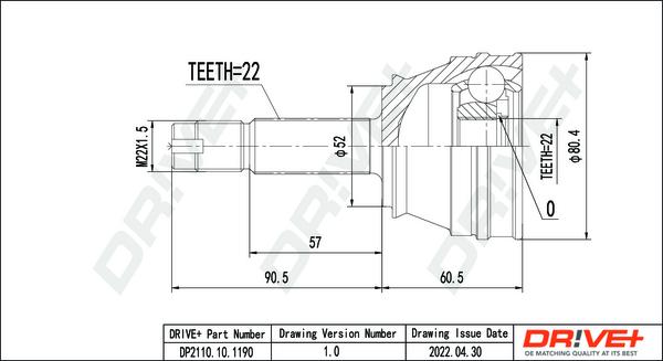 Dr!ve+ DP2110.10.1190 - Šarnīru komplekts, Piedziņas vārpsta www.autospares.lv