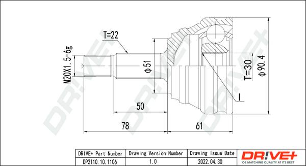 Dr!ve+ DP2110.10.1106 - Шарнирный комплект, ШРУС, приводной вал www.autospares.lv