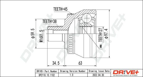 Dr!ve+ DP2110.10.1102 - Шарнирный комплект, ШРУС, приводной вал www.autospares.lv