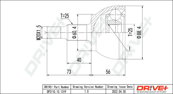 Dr!ve+ DP2110.10.1319 - Шарнирный комплект, ШРУС, приводной вал www.autospares.lv