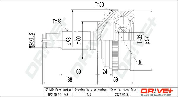 Dr!ve+ DP2110.10.1243 - Šarnīru komplekts, Piedziņas vārpsta www.autospares.lv