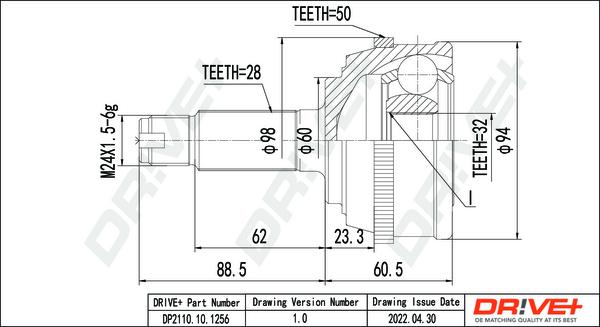 Dr!ve+ DP2110.10.1256 - Šarnīru komplekts, Piedziņas vārpsta www.autospares.lv