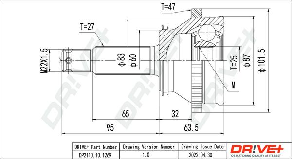 Dr!ve+ DP2110.10.1269 - Šarnīru komplekts, Piedziņas vārpsta www.autospares.lv