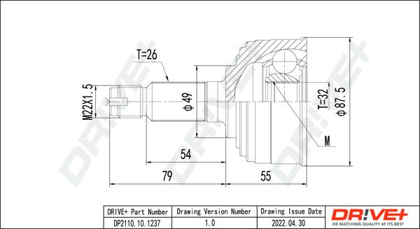 Dr!ve+ DP2110.10.1237 - Шарнирный комплект, ШРУС, приводной вал www.autospares.lv