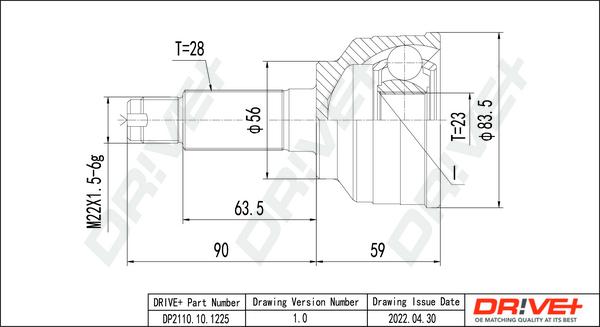 Dr!ve+ DP2110.10.1225 - Šarnīru komplekts, Piedziņas vārpsta www.autospares.lv