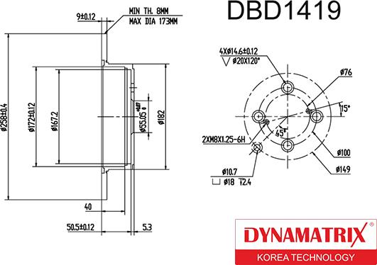 Dynamatrix DBD1419 - Тормозной диск www.autospares.lv