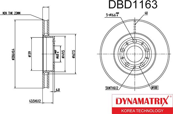 Dynamatrix DBD1163 - Bremžu diski www.autospares.lv