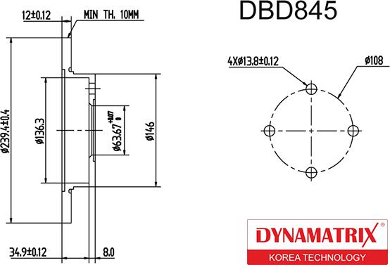 Dynamatrix DBD845 - Тормозной диск www.autospares.lv