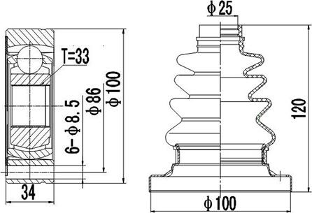 Dynamatrix DCV603006 - Шарнирный комплект, ШРУС, приводной вал www.autospares.lv