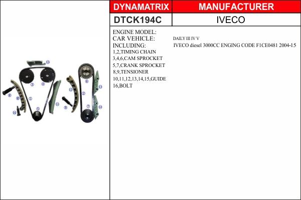 Dynamatrix DTCK194C - Sadales vārpstas piedziņas ķēdes komplekts autospares.lv