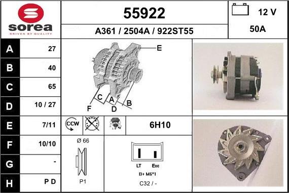 EAI 55922 - Генератор www.autospares.lv