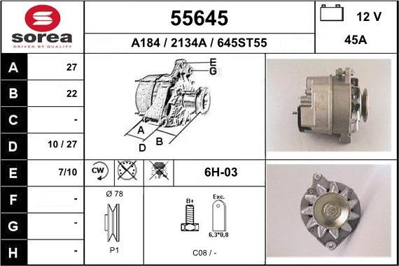 EAI 55645 - Alternator www.autospares.lv