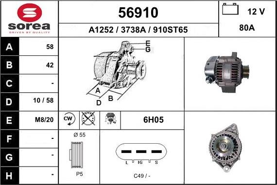 EAI 56910 - Генератор www.autospares.lv