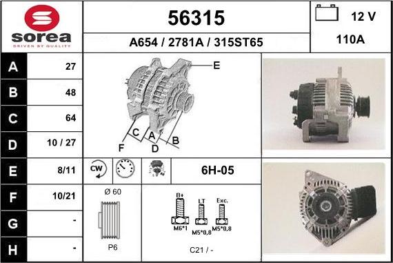 EAI 56315 - Генератор www.autospares.lv