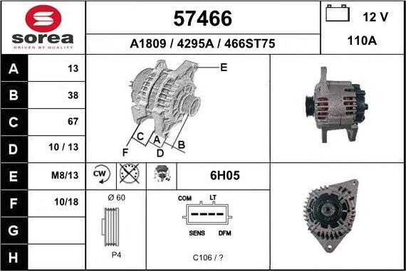 EAI 57466 - Генератор www.autospares.lv