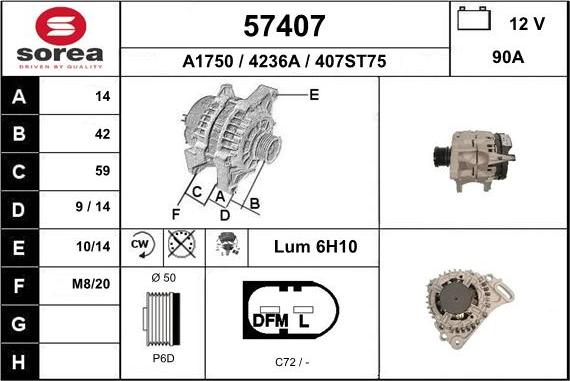 EAI 57407 - Генератор www.autospares.lv