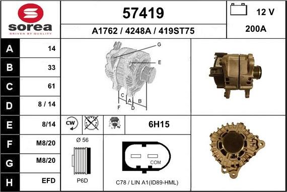 EAI 57419 - Генератор www.autospares.lv